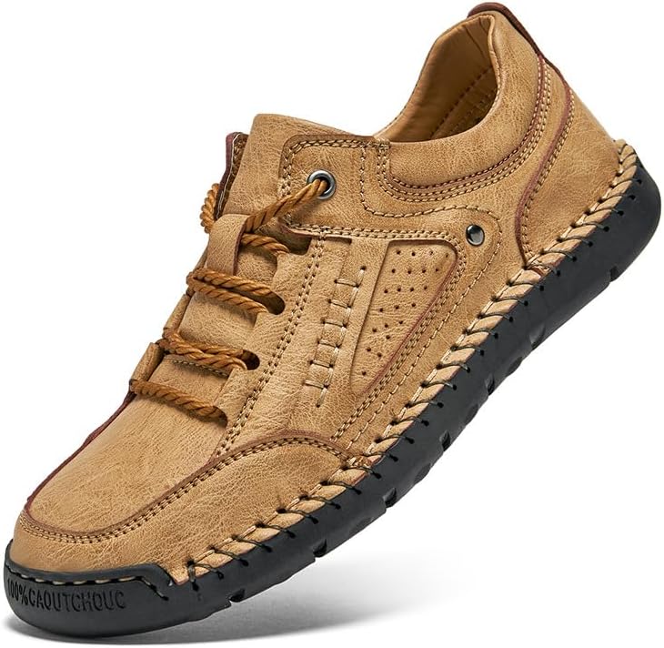 

Мужские кожаные лоферы большого размера - туфли с круглым носком без шнурков на резиновой подошве с противоскользящим эффектом для повседневной носки Hoalox, коричневый