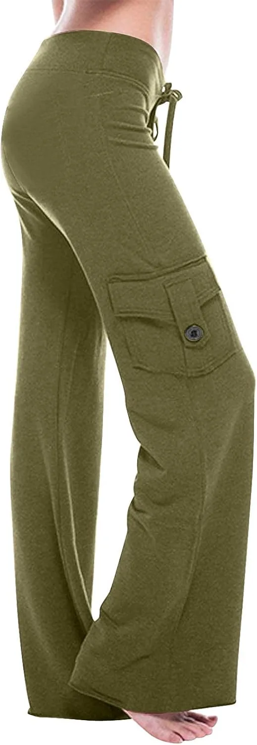 

Йога-штаны с карманами для женщин, высокие, прямые, плюс сайз KICILVS