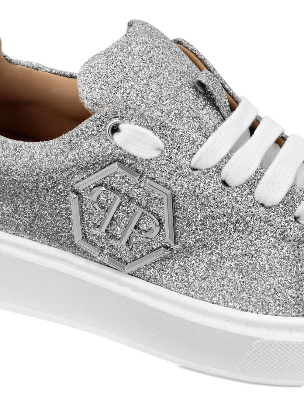 Низкие кеды с пластиной-логотипом Philipp Plein Junior, серебряный — фото 3