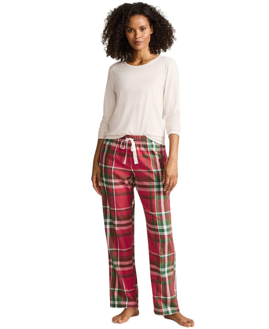 

Женский пижамный комплект в подарок - вязаный топ с длинными рукавами и фланелевые брюки Lands' End, Compass red/emerald plaid