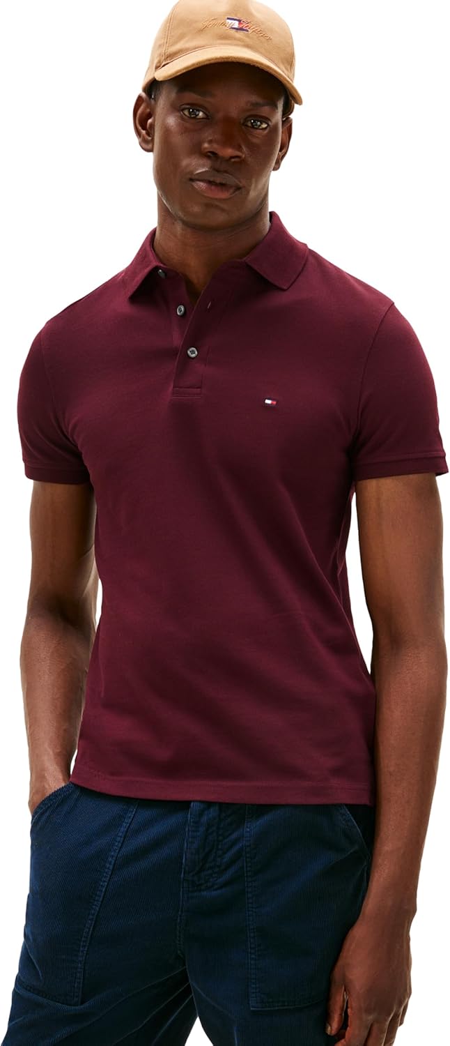 

Мужские рубашки поло с коротким рукавом Tommy Hilfiger облегающего кроя из эластичного органического хлопка пике, Deep Burgundy