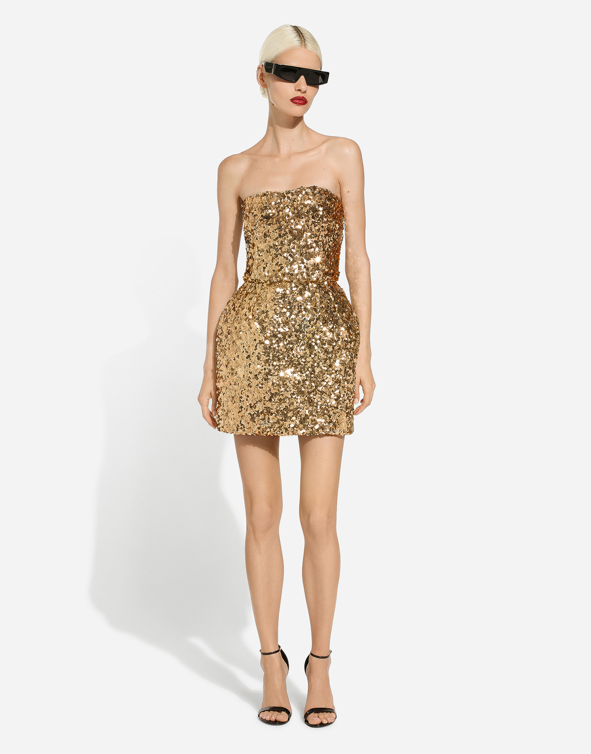 Платье Dolce & Gabbana Short Strapless With Sequins, золото — фото 2