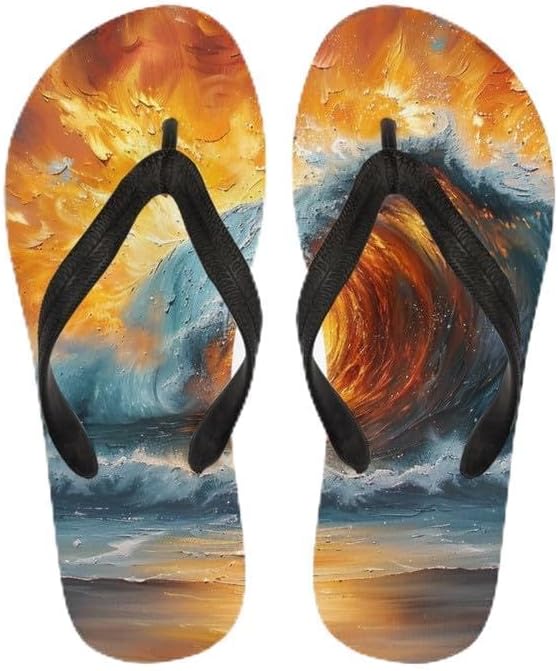 

Женские пляжные шлепанцы Semiouray с морской волной, милые ортопедические шлепанцы с лотосом, легкие плоские сандалии для дома и улицы на лето, Sea Wave Oil Painting