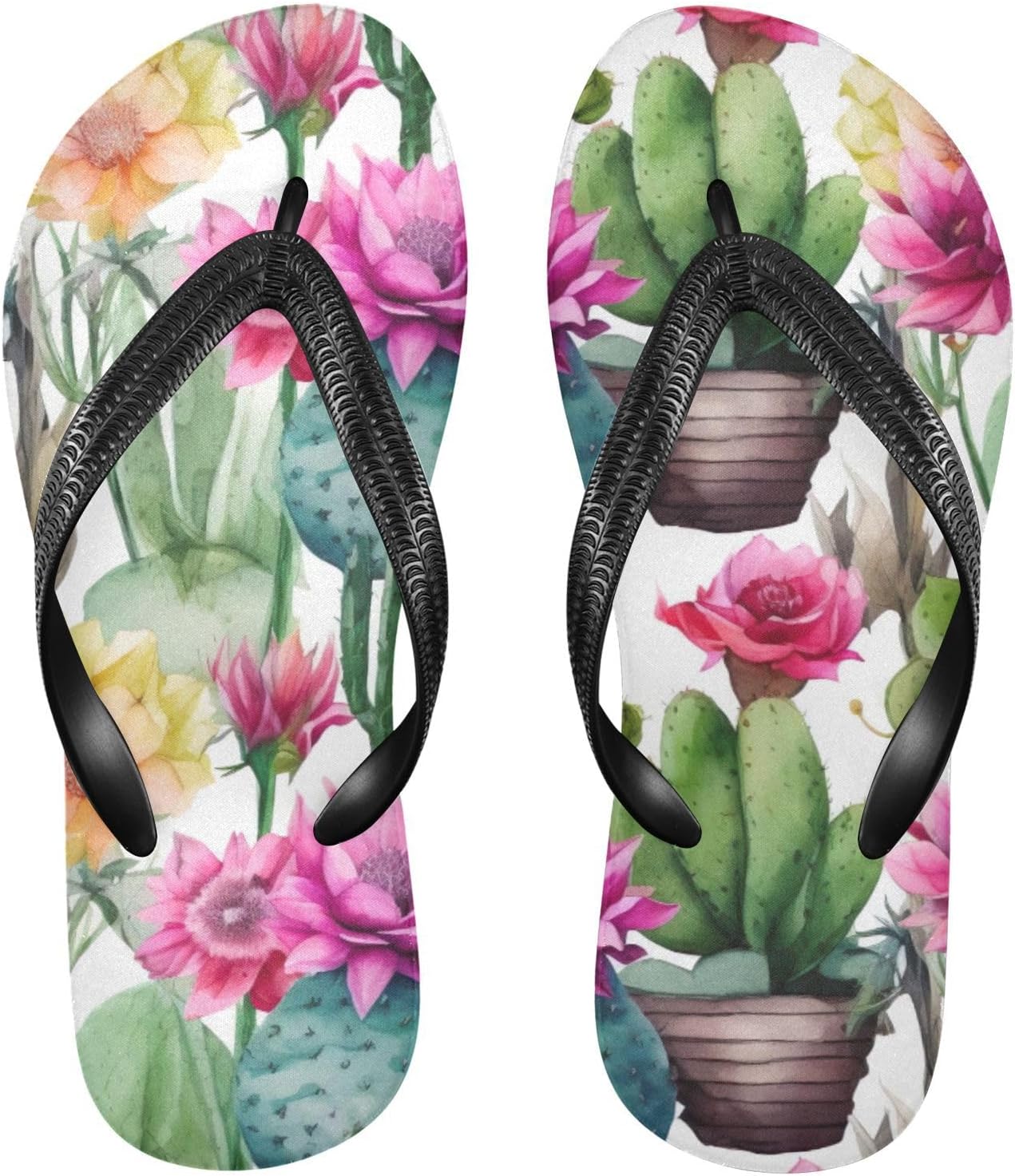 

Шлепанцы с цветочным рисунком кактусов, пляжные летние повседневные сандалии для женщин и мужчин, обувь для душа, размер XS Kfbe, Cactus Flowers