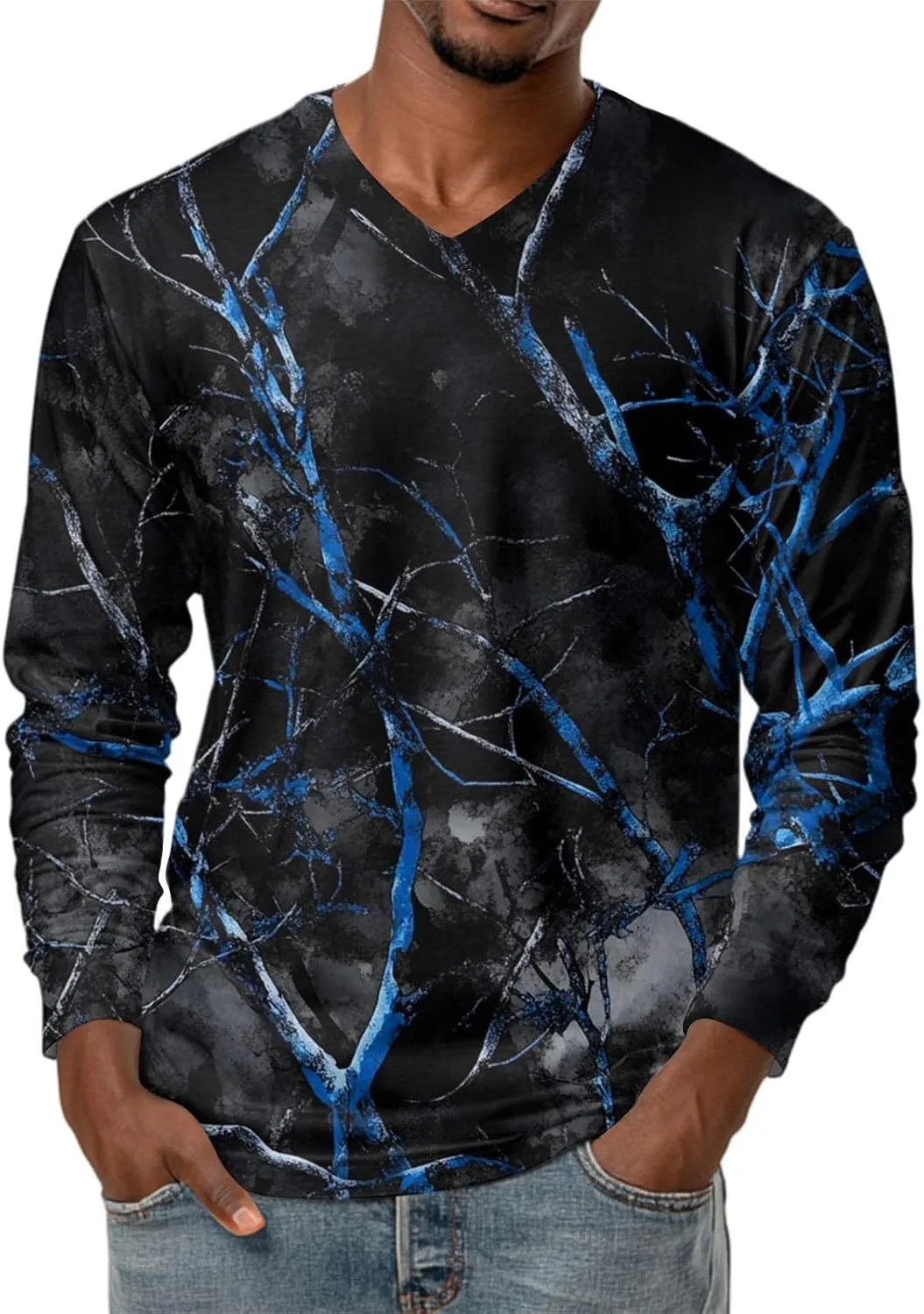 

Футболка мужская DuDubaby V-Neck Long Sleeve с принтом