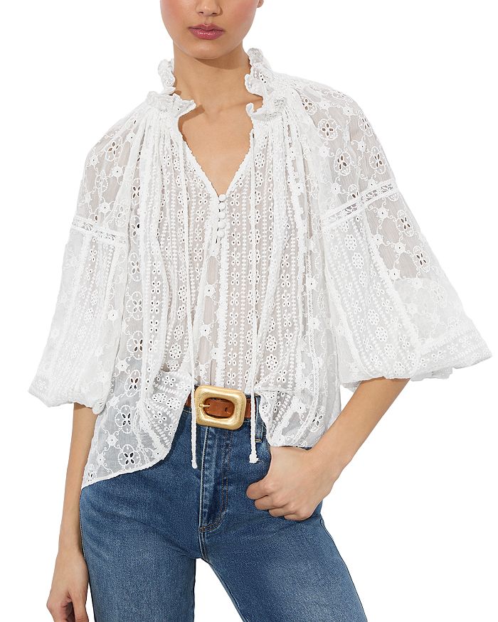 

Топ Noah Eyelet Peasant Alice and Olivia, слоновая кость/кремовый