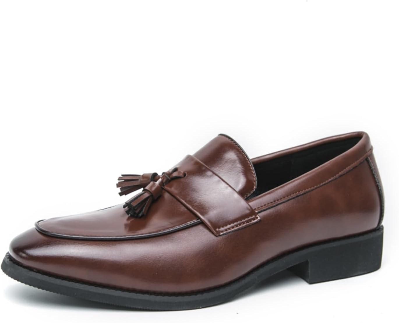 

Мужские ретро кожаные лоферы QWUIEOIN с кисточками, на низком массивном каблуке, удобные, нескользящие, повседневные лоферы-пенни для работы, офиса, вечеринок и свадеб, коричневый
