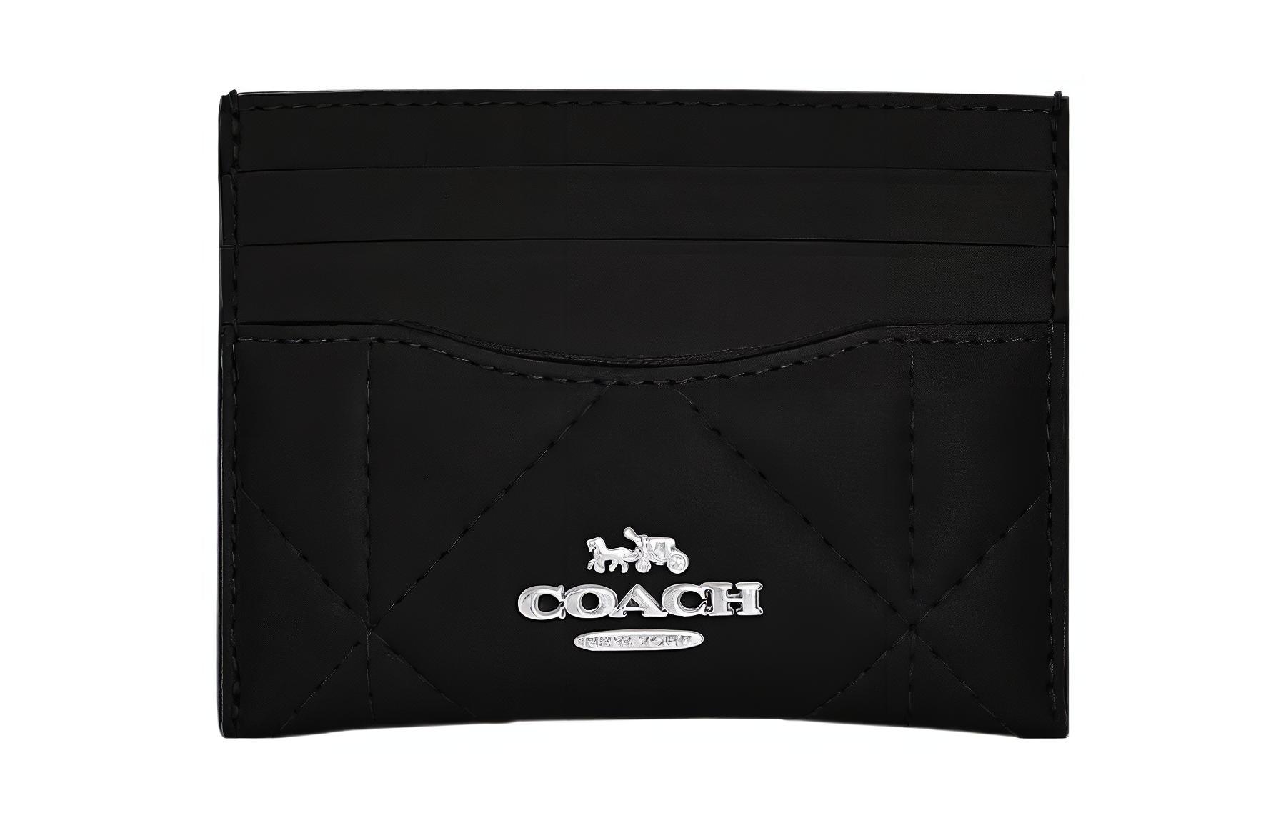 

COACH Кожаный стеганый картхолдер для женщин черный