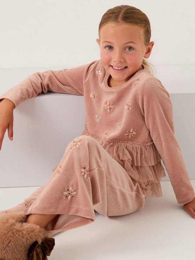 

Детский топ из велюра с ярусами из тюля и декором Monsoon, Pink