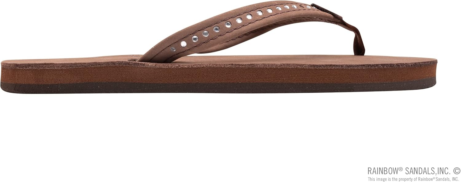 Детские сандалии Rainbow, один слой, премиум-кожа с узким ремешком с кристаллами Rainbow Sandals, эспрессо — фото 4