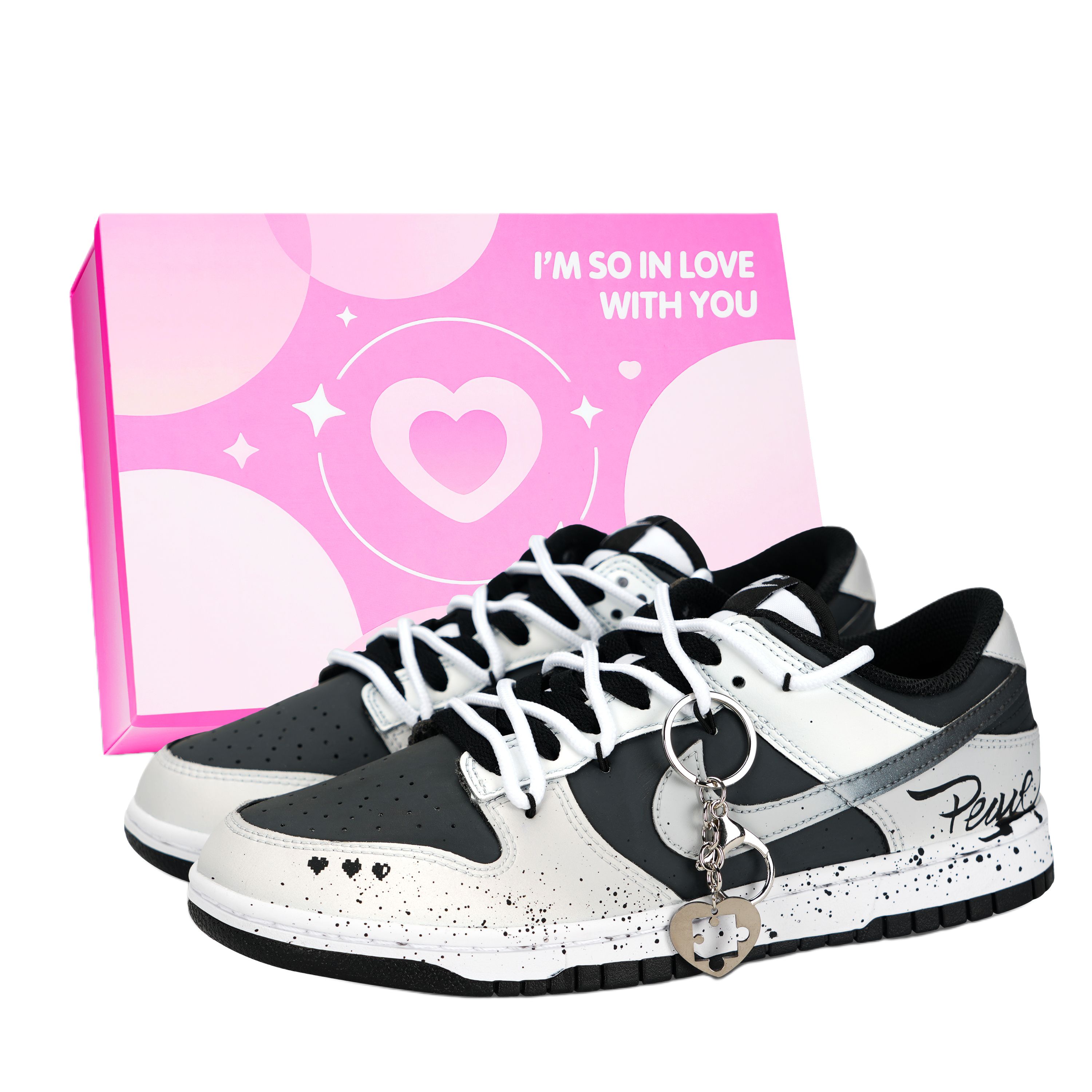 

Nike Dunk Black White, Puzzle Of The Heart устойчивые к истиранию и скольжению низкие кроссовки для скейтбординга Unisex Gray