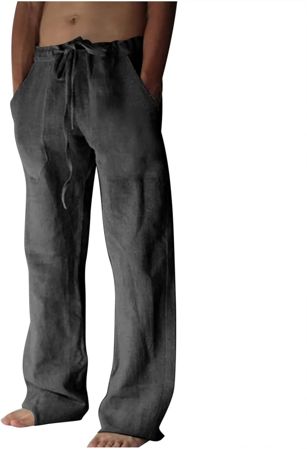 Мужские свободные льняные брюки на резинке с завязками, A02_dark Gray