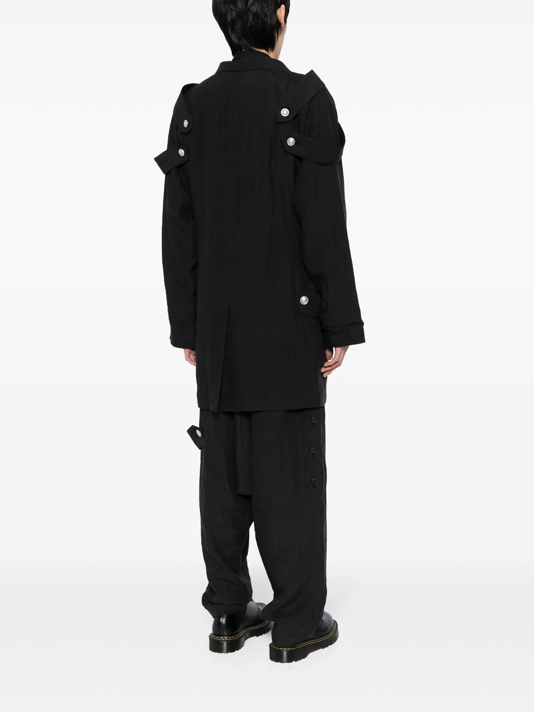 Однобортный пиджак с контрастной строчкой Yohji Yamamoto, черный — фото 4