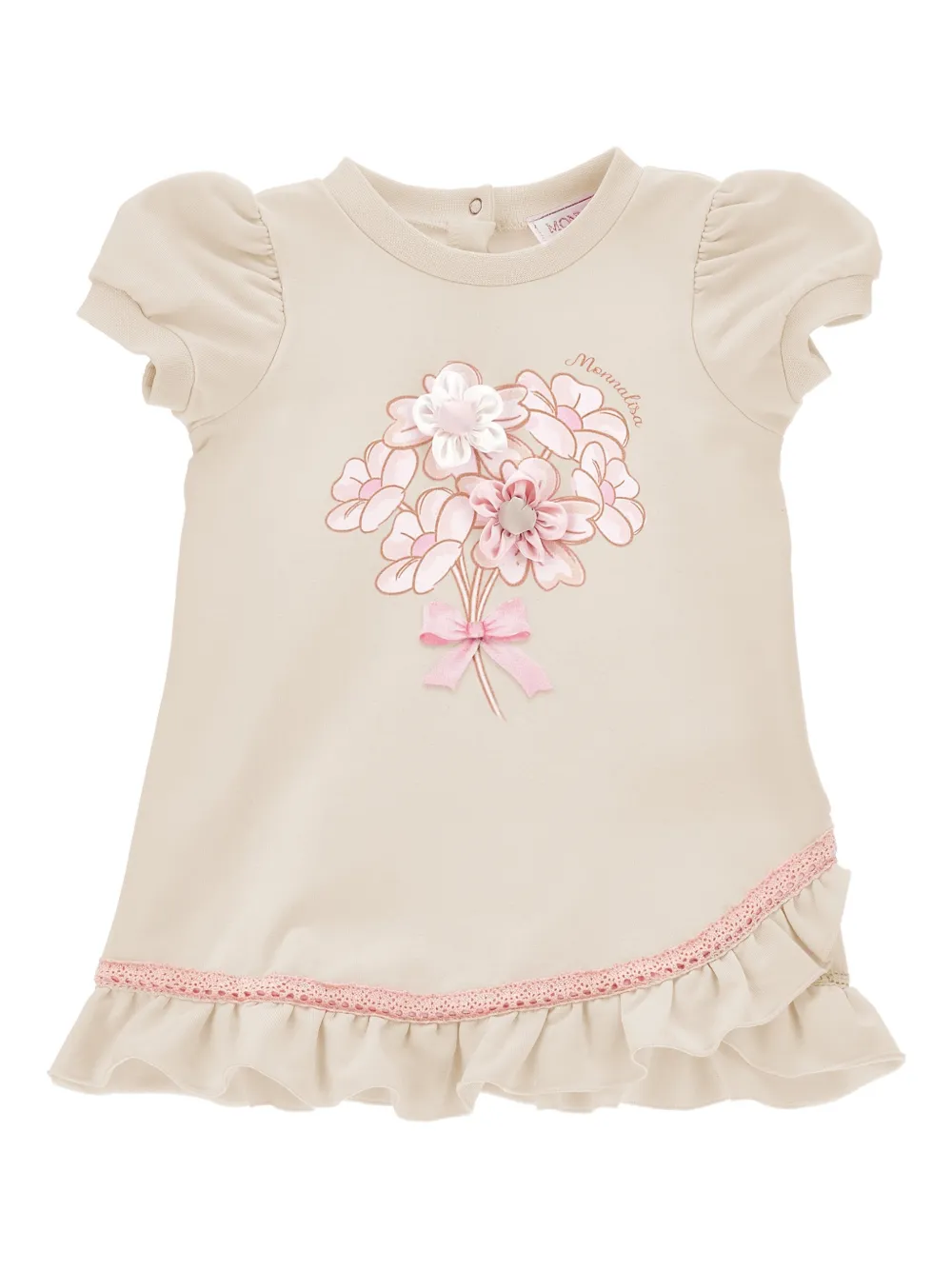 

Платье с цветочной аппликацией и оборками Monnalisa, бежевый