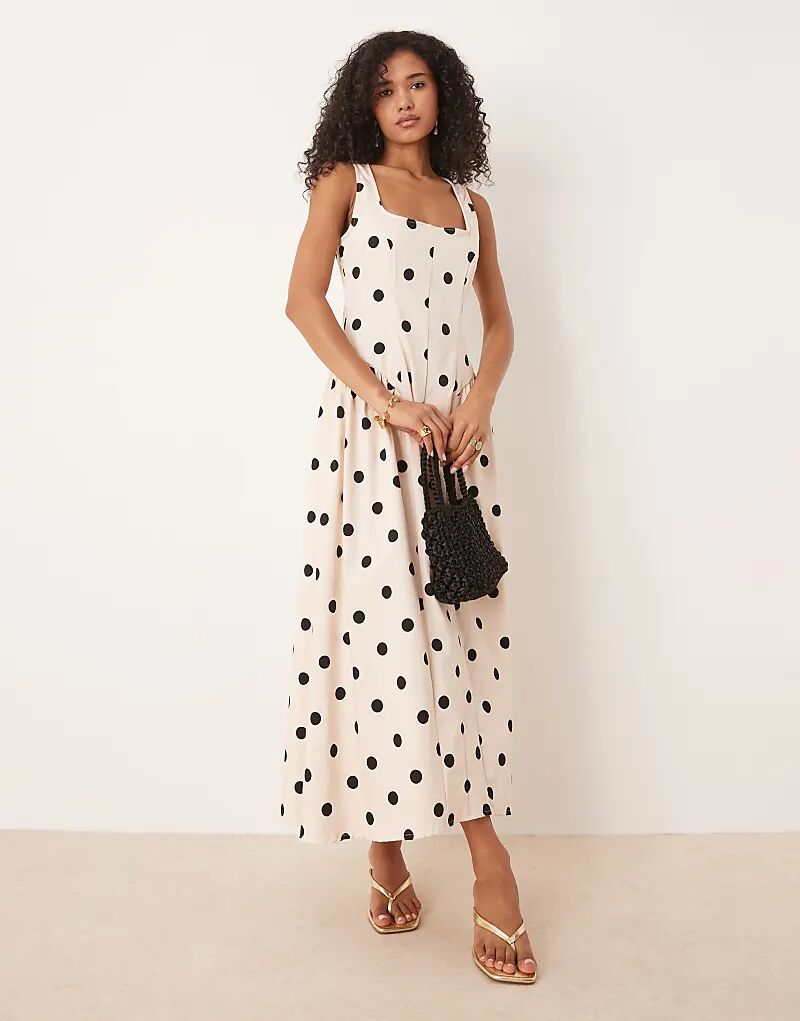 

Платье макси ASOS DESIGN с корсетным швом в горошек