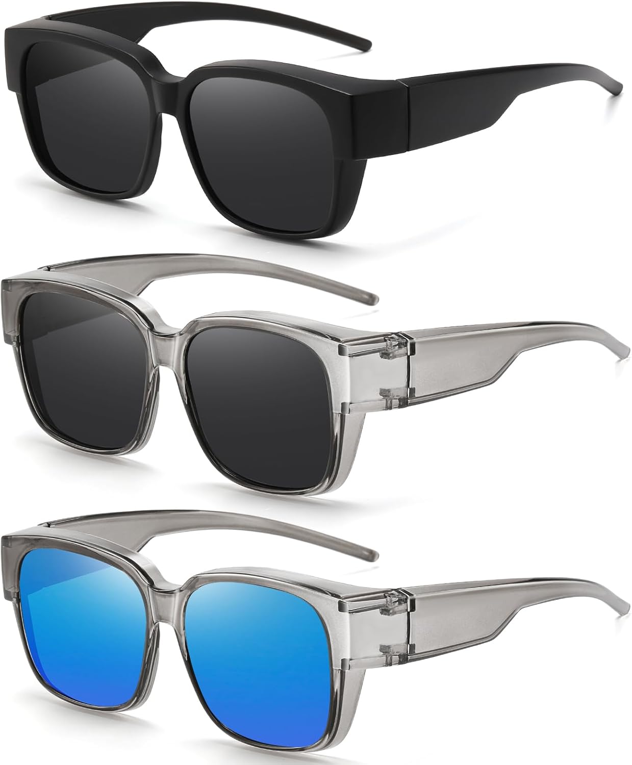 

Поляризованные солнцезащитные очки HAOLOTA для мужчин и женщин, модные квадратные очки с обтекаемой формой для вождения и защиты от УФ-излучения, Black/Grey + Grey/Grey + Grey/Blue