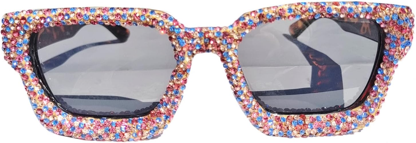 

Солнцезащитные очки Helena Oversized Square Rhinestone Sunglasses for Women, модные, с толстой оправой, защитой от УФ-излучения UV400, футуристические, с бриллиантами, дизайнерские, Blue
