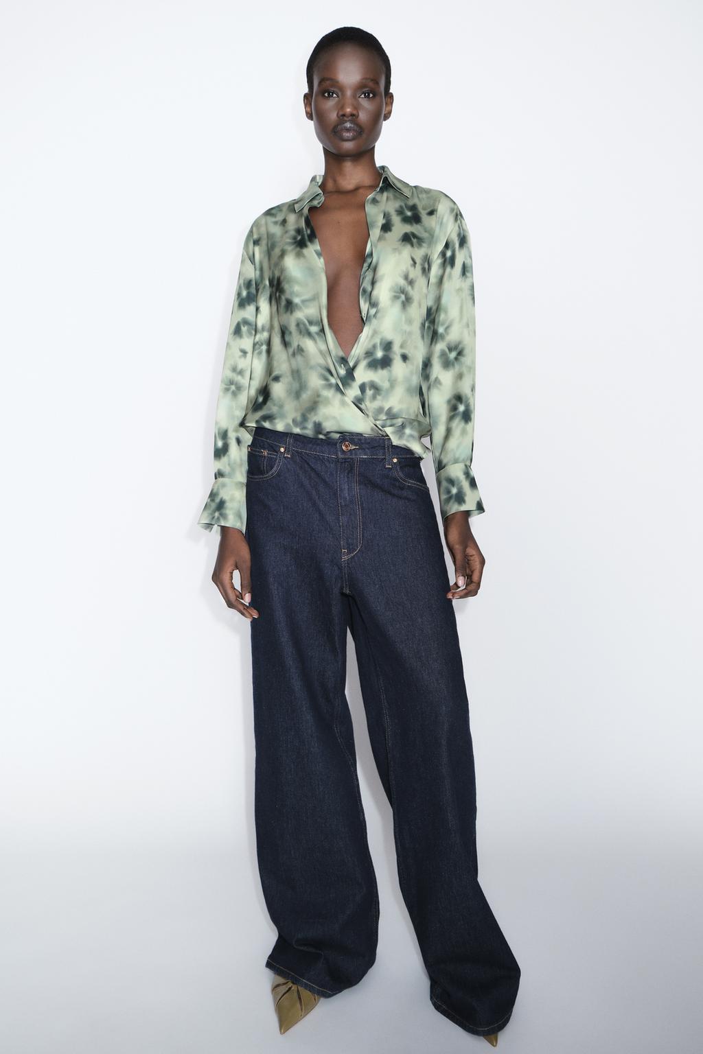 

Атласная рубашка ZARA, разноцветный