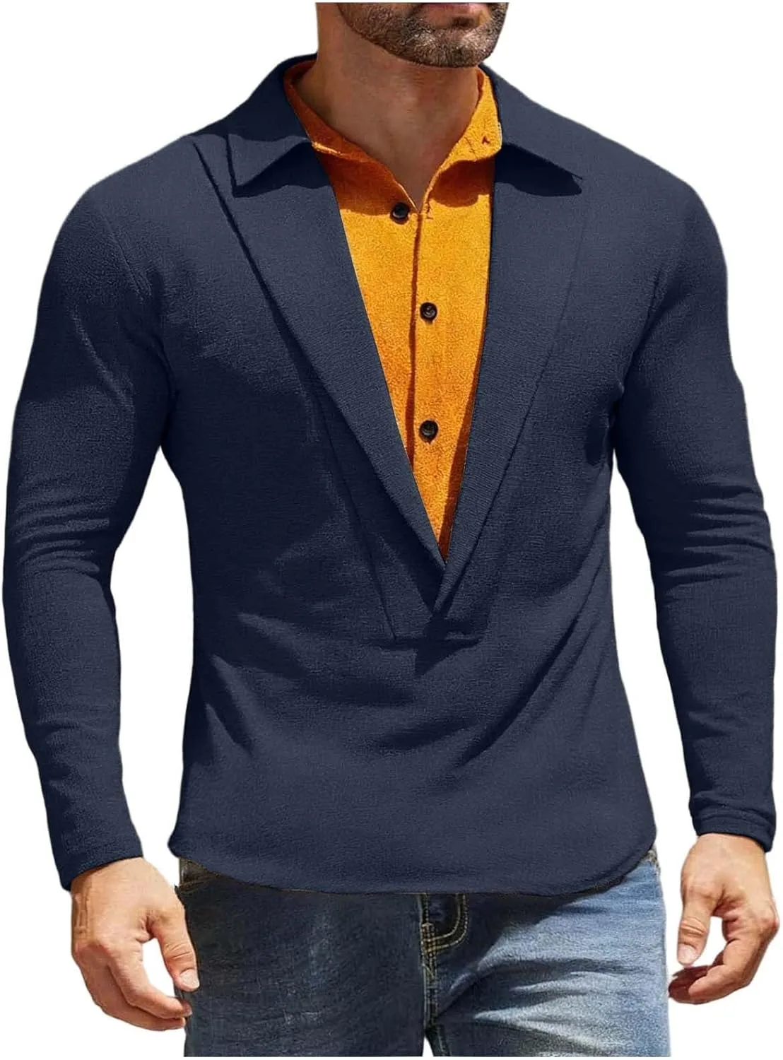 

Мужская термофутболка с длинным рукавом Waffle Knit Lapel Neck