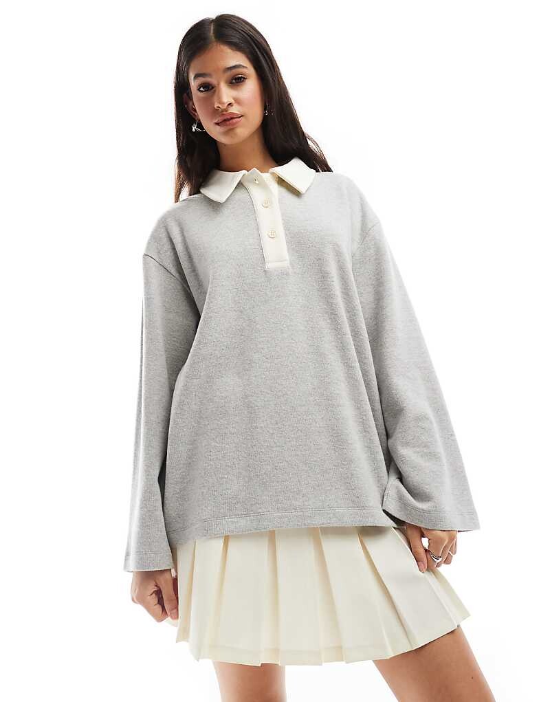 

ASOS DESIGN – очень мягкая светло-серая рубашка-поло оверсайз с длинными рукавами