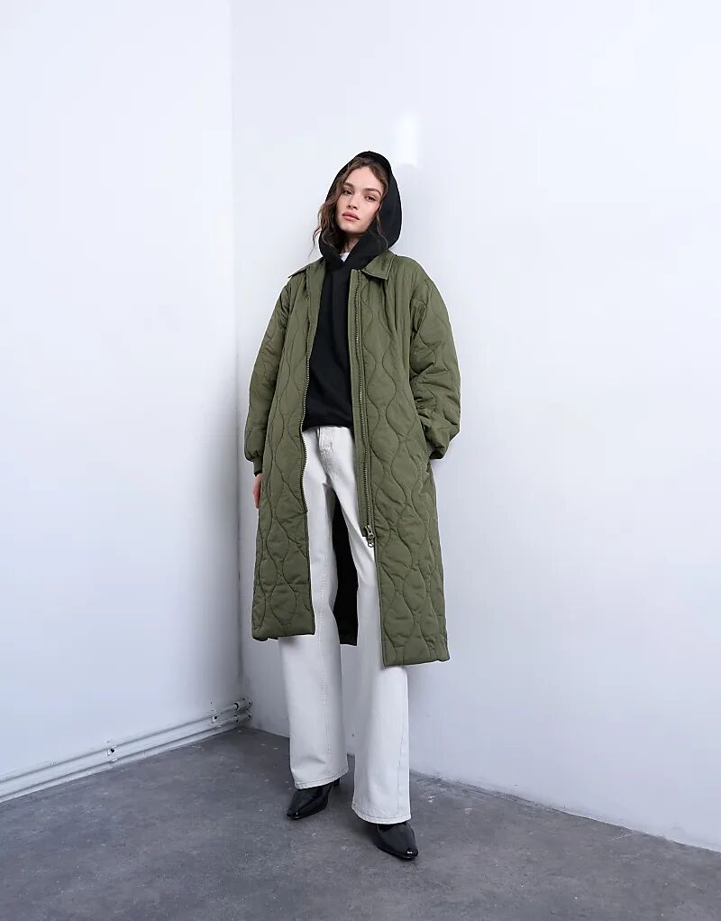 

Длинная куртка Topshop с поясом зеленого цвета