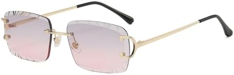 

синие коричневые солнцезащитные очки без оправы UV400 для мужчин и женщин, квадратные солнцезащитные очки для мужчин, без оправы, металлические, модные MTZJH, Grey Pink Lens