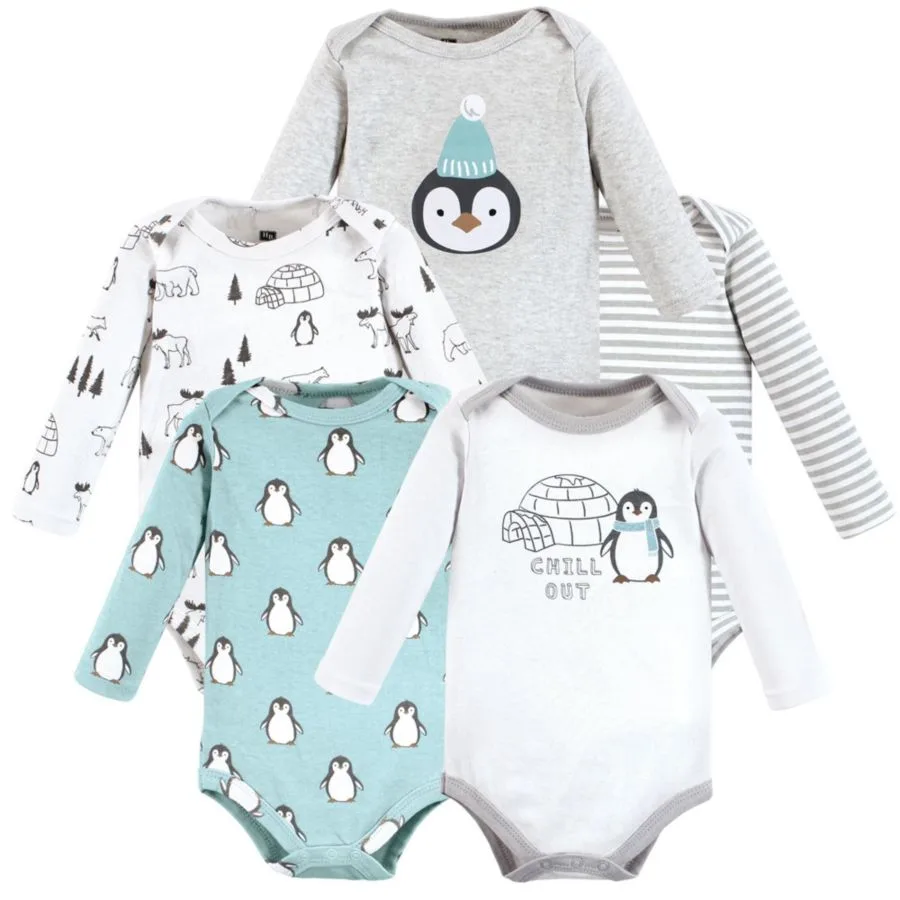 Мягкие хлопковые боди с длинными рукавами, комплект из 5 штук Hudson Baby, Chill Out Penguin