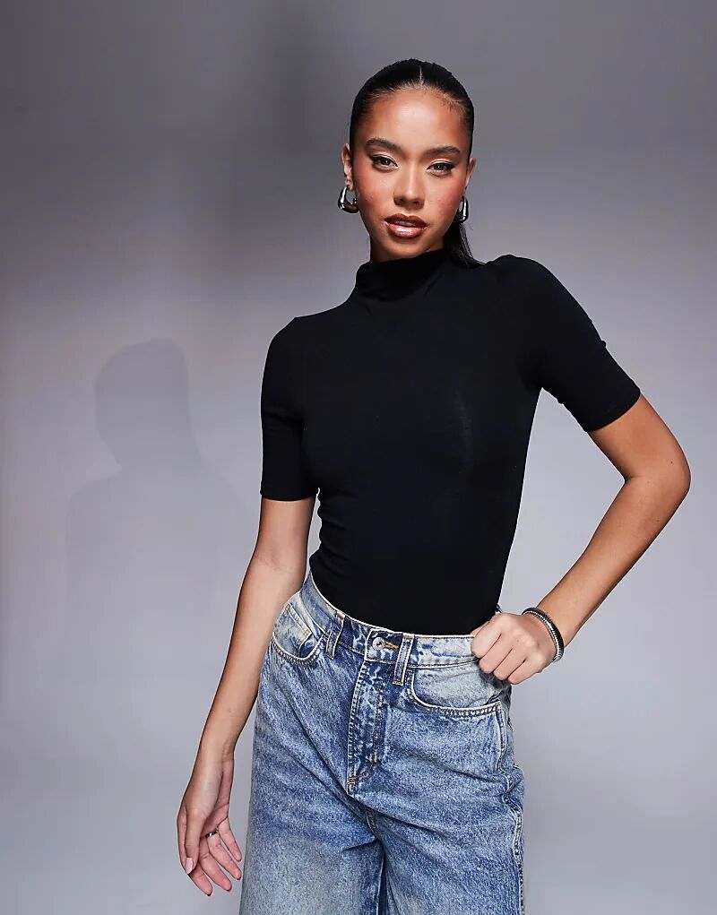 

Боди с высоким воротом и рукавами 3/4 черного цвета ASOS DESIGN