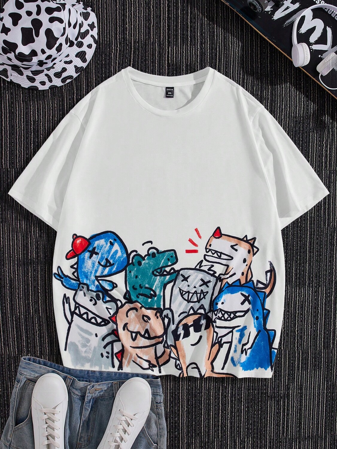 

Мужская свободная футболка с рисунком мультфильма Hypemode больших размеров Manfinity, белый