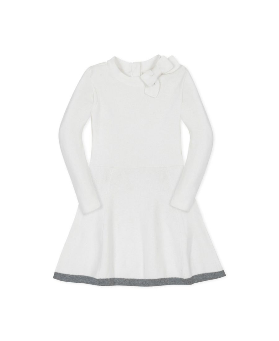 

Платье-свитер для девочек младшего возраста из органического хлопка с длинными рукавами, воротником-стойкой и бантом Hope & Henry, Soft white bow neck