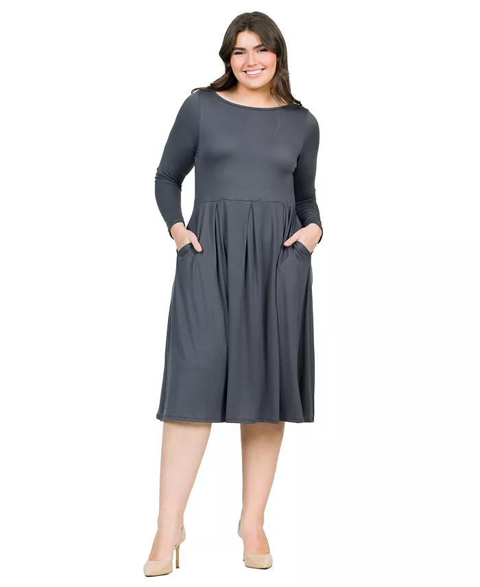 

Платье миди с длинным рукавом и расклешенной юбкой Plus Size 24seven Comfort Apparel, серый