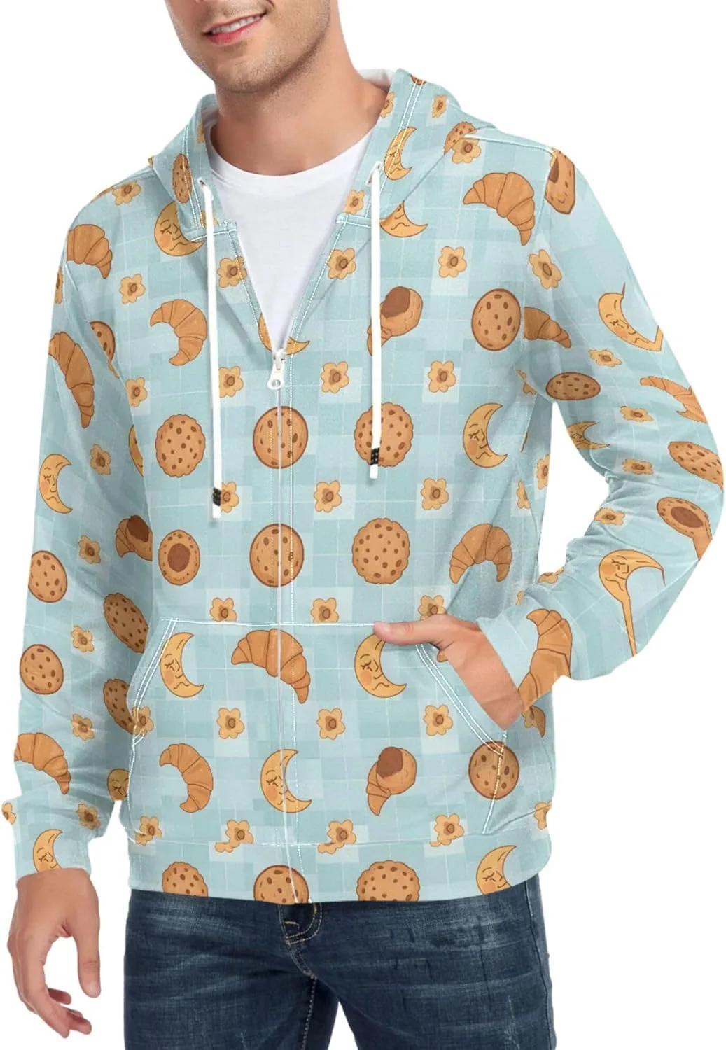 

Мужская толстовка с капюшоном на молнии Croissant Moon Cookie Flower CUPADA