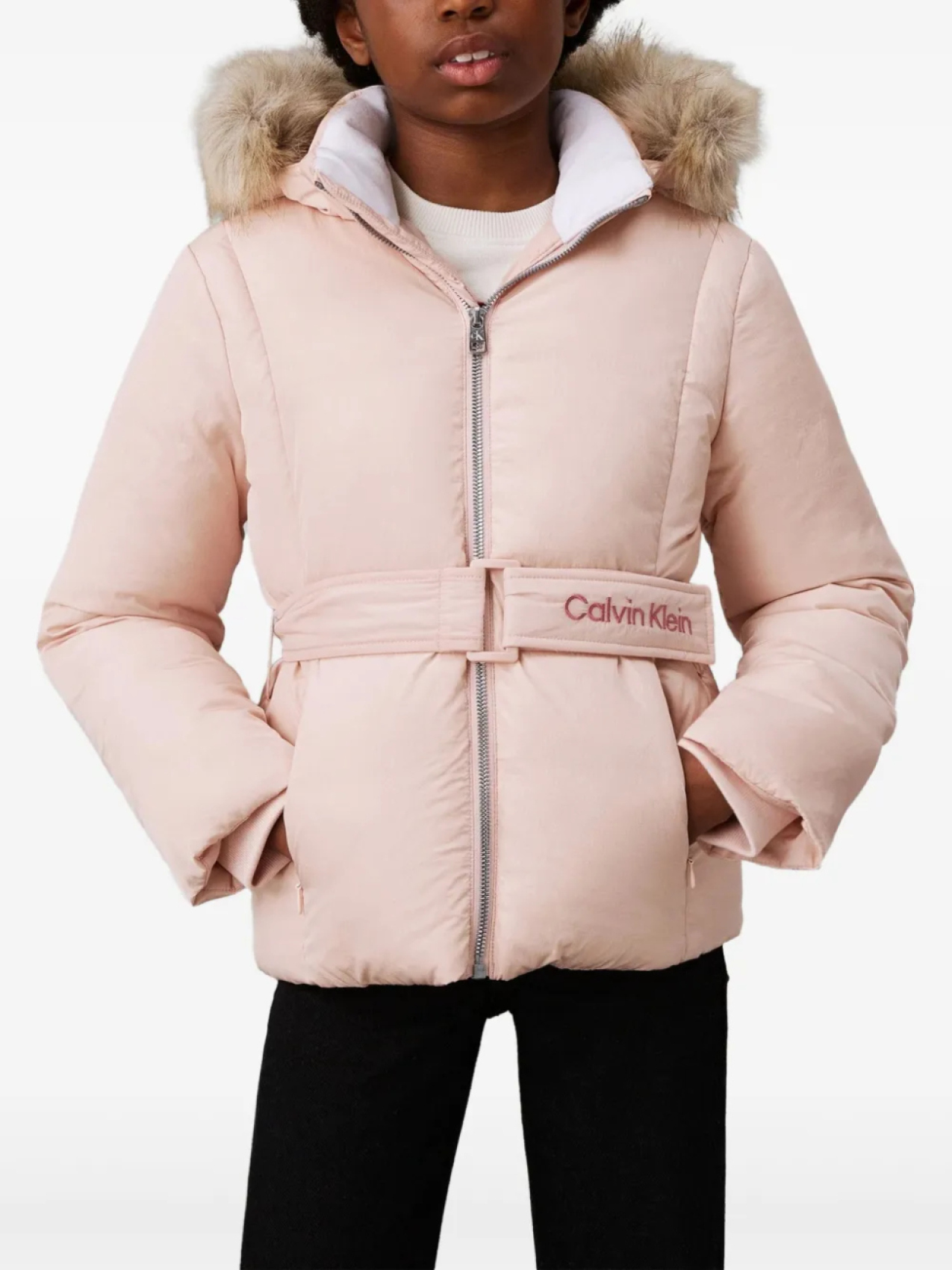 

Calvin Klein Kids пуховик с поясом, розовый