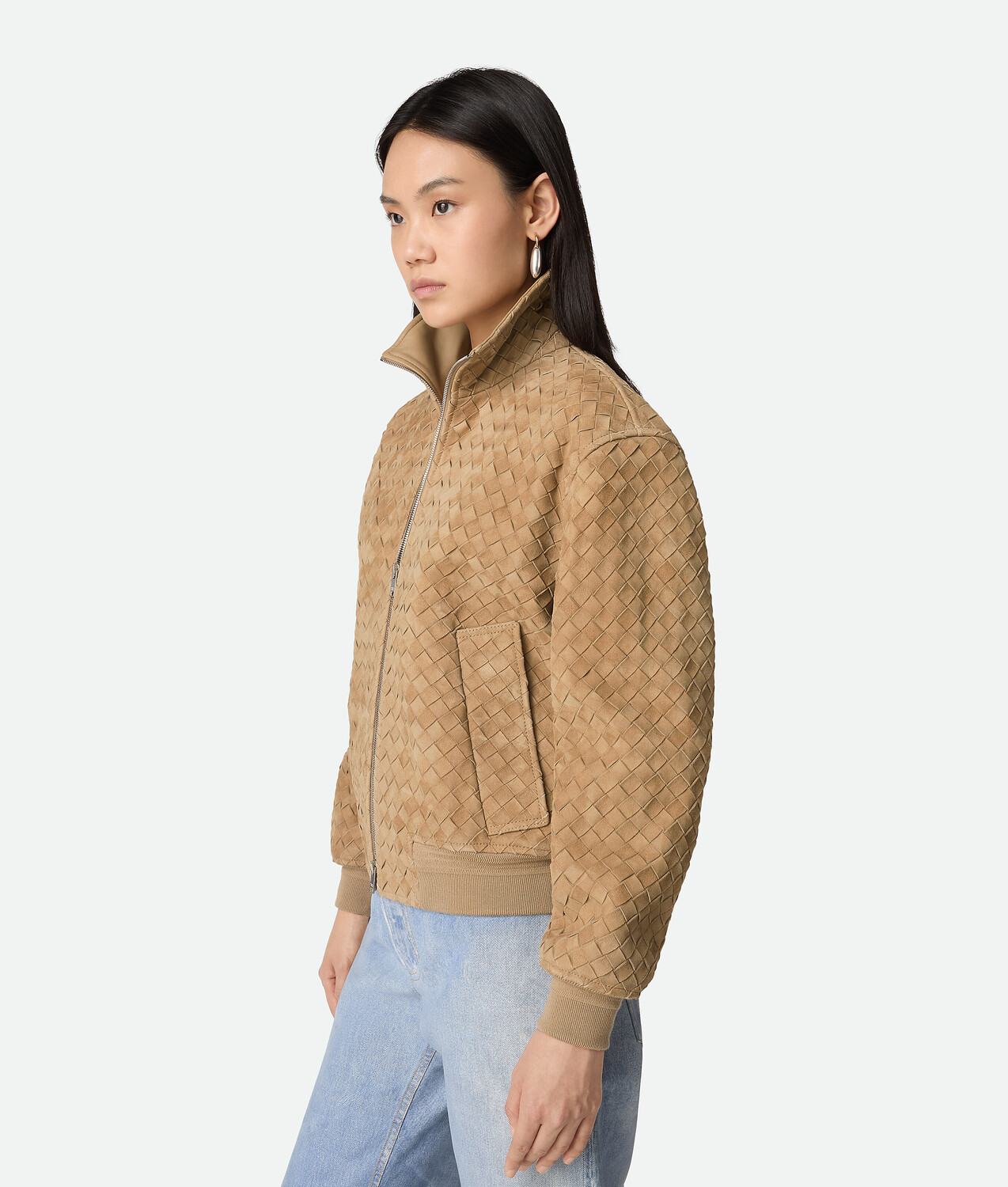 Intrecciato suede blouson BOTTEGA VENETA, тростниковый сахар — фото 2