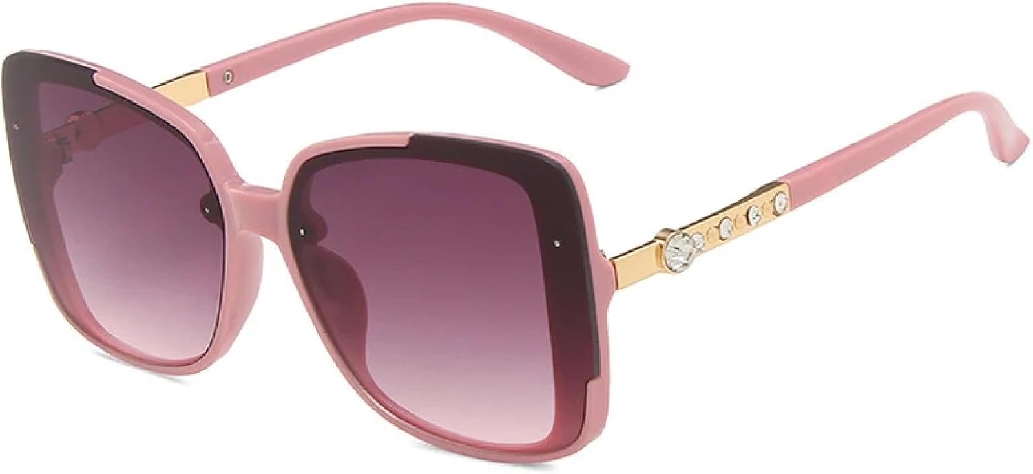 

Модные солнцезащитные очки в крупной оправе для женщин и мужчин, винтажные, с имитацией бриллиантов, для вождения на открытом воздухе, защита от УФ-излучения UV400 TKKTLLT, Pink Gray