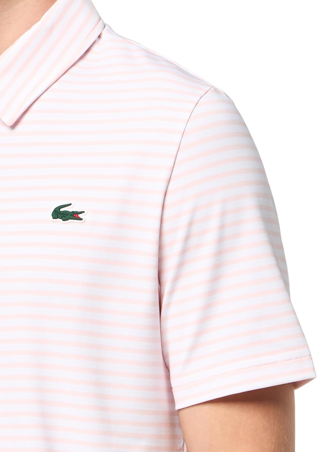 Мужская поло для гольфа Lacoste Sport Regular Fit с защитой от ультрафиолета, Flamingo/White Striped — фото 3