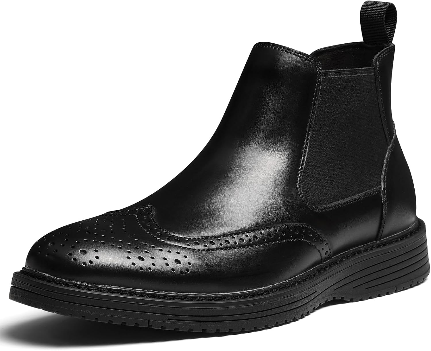

Мужские ботинки челси из натуральной кожи, броги с перфорацией, повседневные и элегантные ботинки, удобные классические ботинки-чукка без шнурков для офиса, повседневной носки и путешествий Hantatop, черный