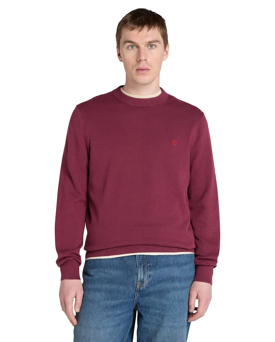 

Мужской хлопковый свитер с круглым вырезом Timberland, бордовый