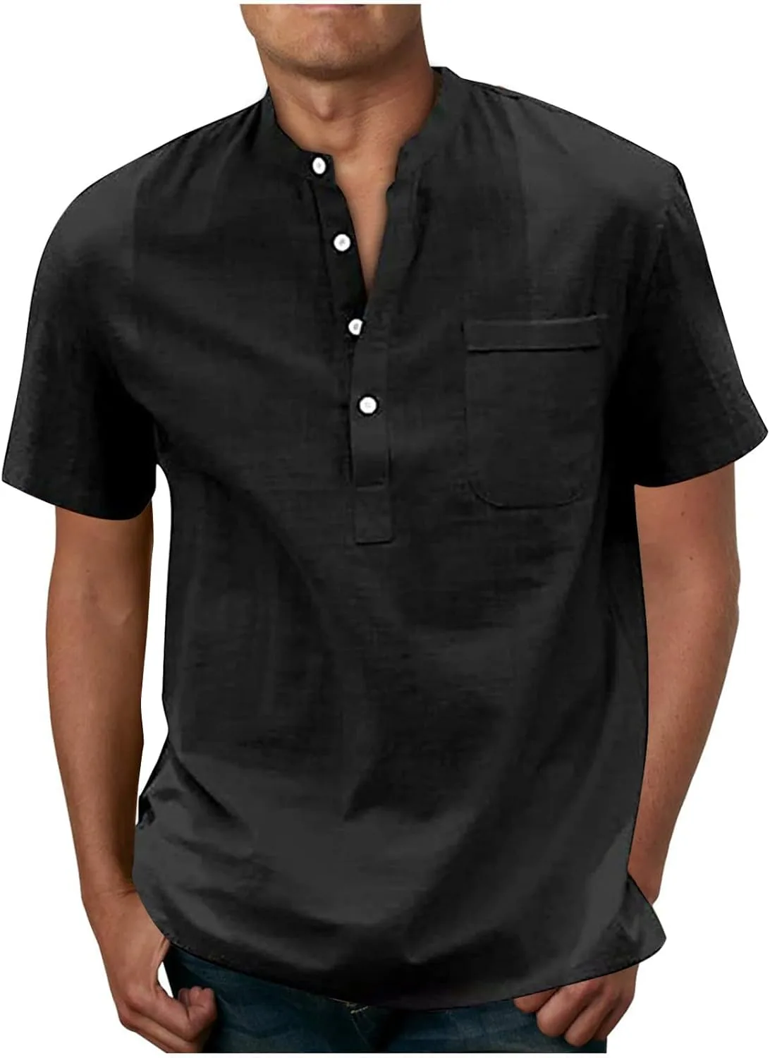 

Мужская рубашка хенли с коротким рукавом, летняя, свободного кроя QUNPIU