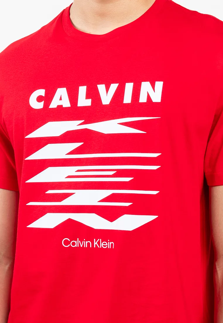 Футболка с принтом, короткий рукав, Stretch Calvin Klein, ягодный — фото 3