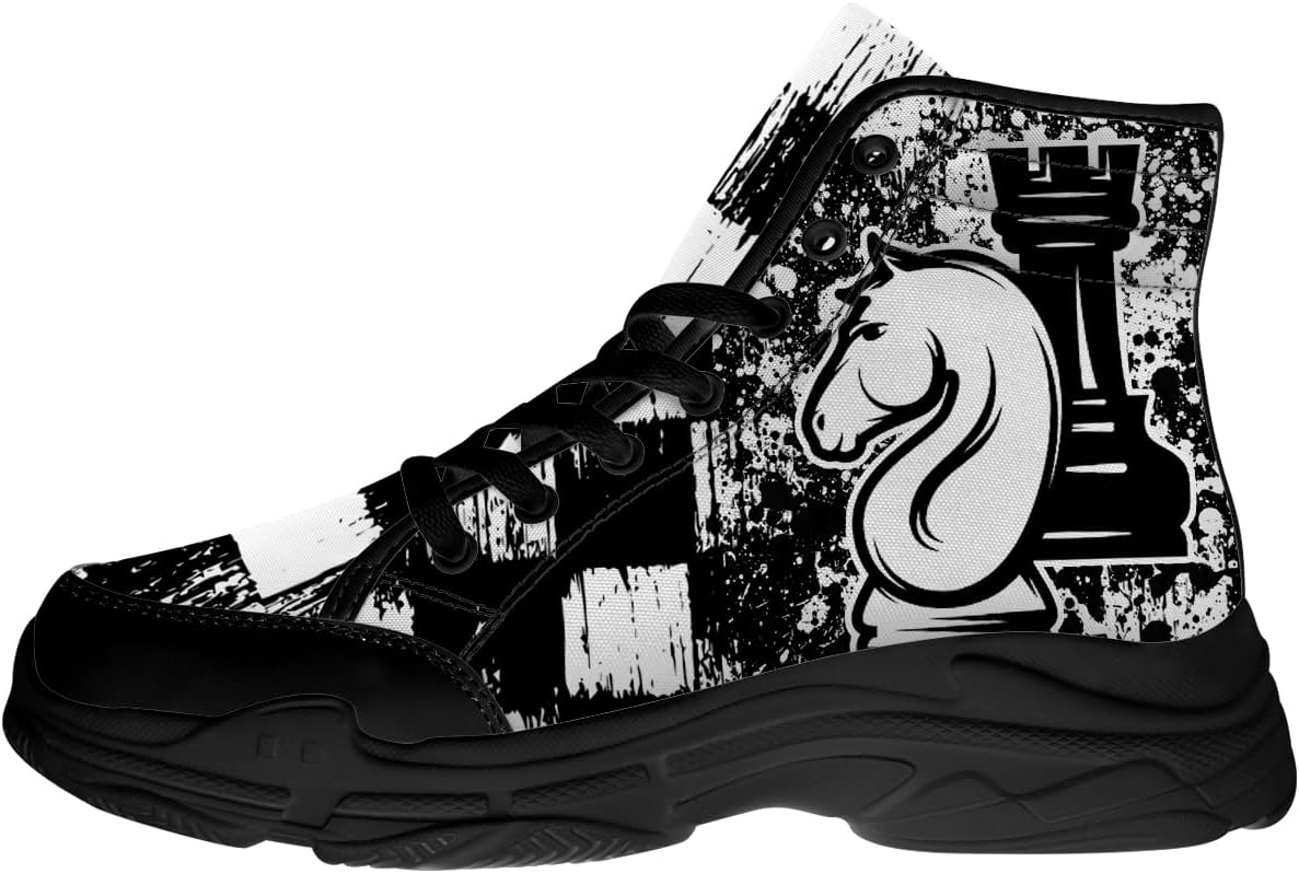 

Мужские и женские высокие кеды для шахматистов, черные текстильные платформенные туфли на шнуровке, подарки для него и для нее Generic