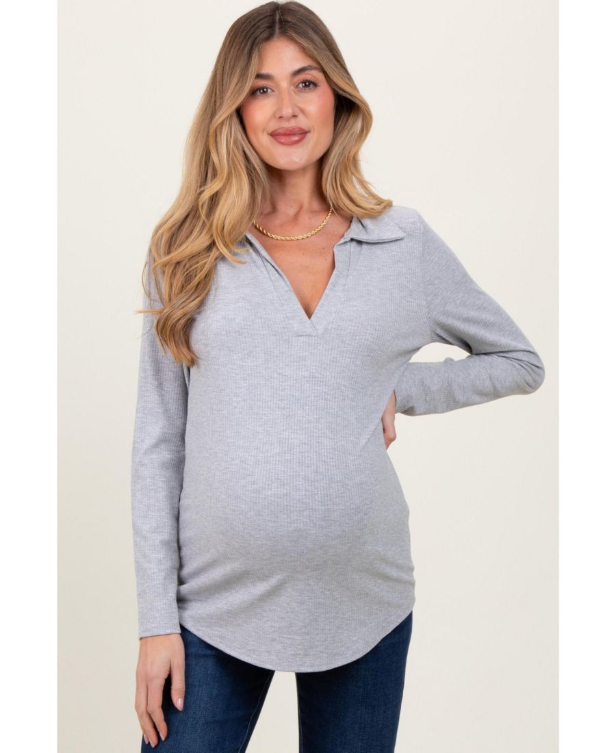 

Топ для беременных с ребристым воротником и длинными рукавами Pinkblush, Heather grey