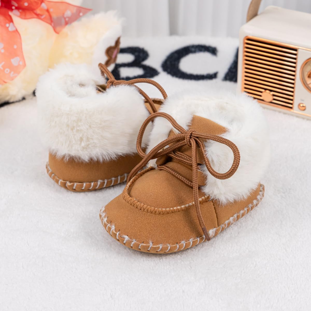 HsdsBebe Детские ботиночки на щиколотку для мальчиков и девочек, флисовые пинетки с противоскользящей резиновой подошвой, кроссовки для малышей, обувь для новорожденных для ходьбы и сна, C3421/Brown — фото 4