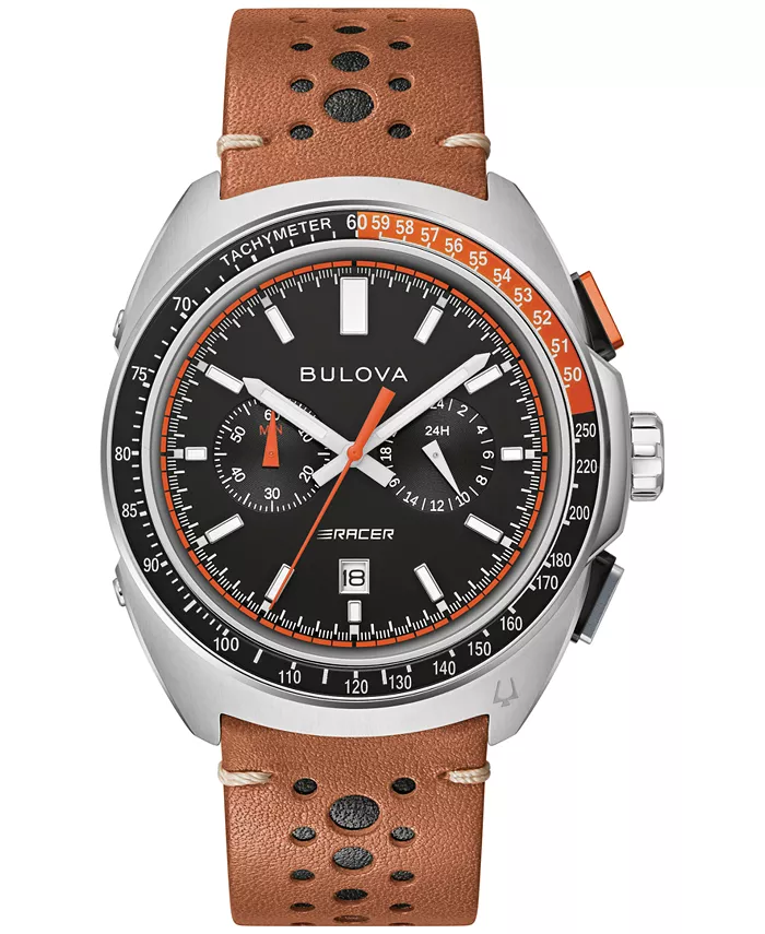 

Мужские хронографические часы Racer с коричневым кожаным ремешком, 42 мм Bulova