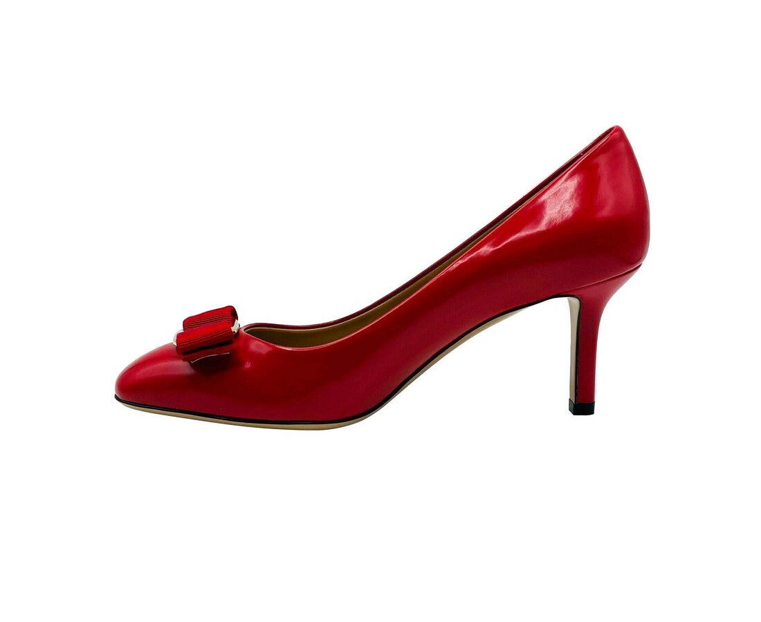 Salvatore Ferragamo Женские кожаные туфли на каблуке с бантом, красный