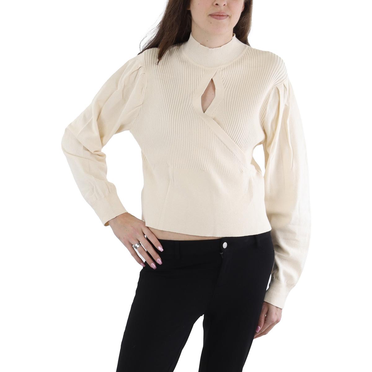 

Женский вязаный свитер с рельефной резинкой и высоким воротником BCBGeneration, слоновая кость