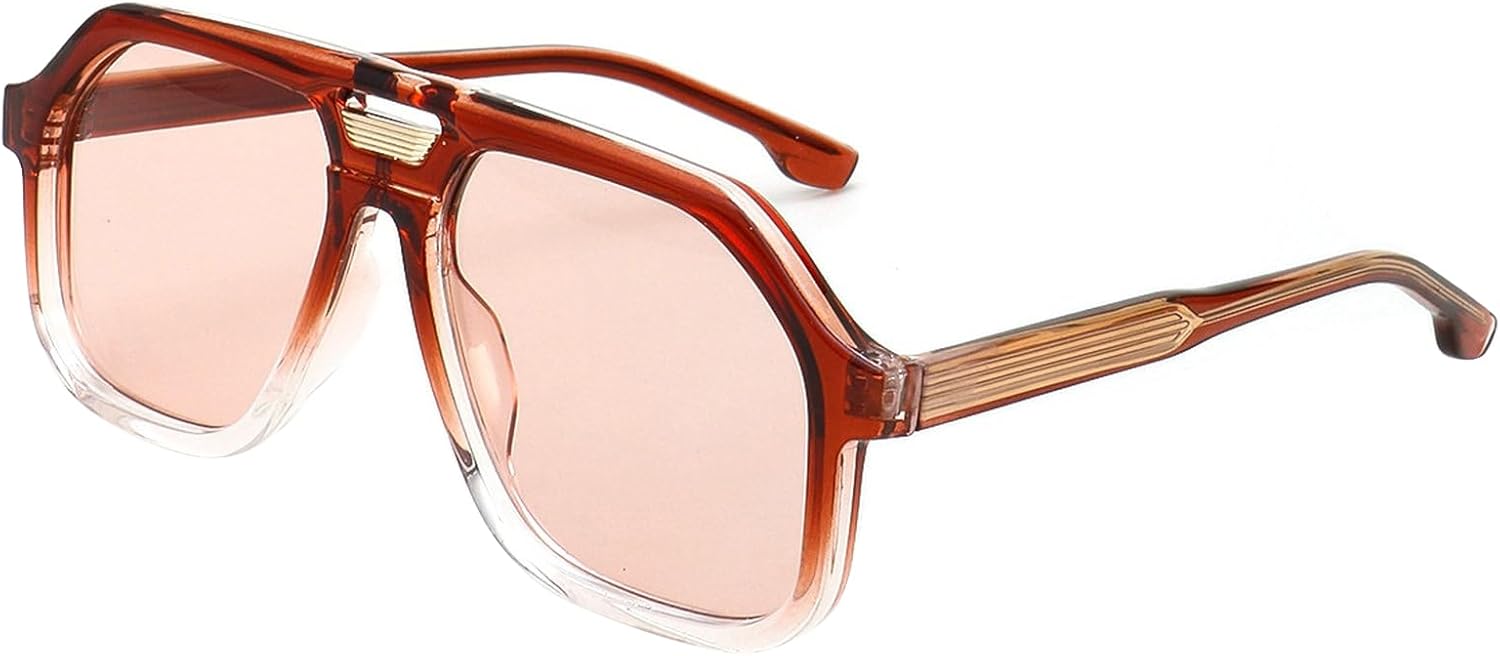 

Ретро-солнцезащитные очки-пилот большого размера для женщин и мужчин, поляризованные, модные винтажные, с двойной перемычкой, квадратной формы, защита от УФ-излучения mincl, C1