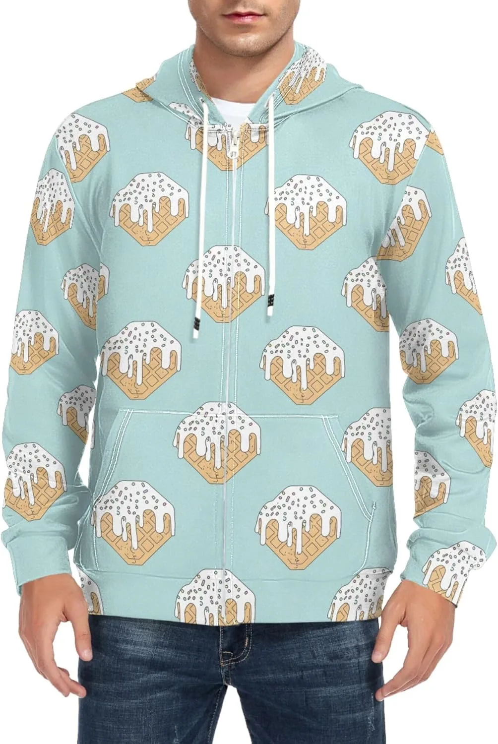 

Мужская толстовка с молнией и принтом мороженого в вафельном рожке, с длинными рукавами и карманом CUPADA