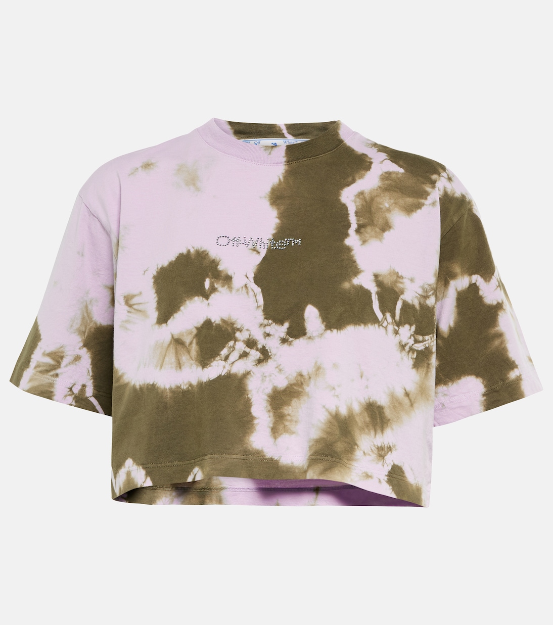 

Укороченный хлопковый топ с принтом тай-дай и логотипом Off-White, Military Lila