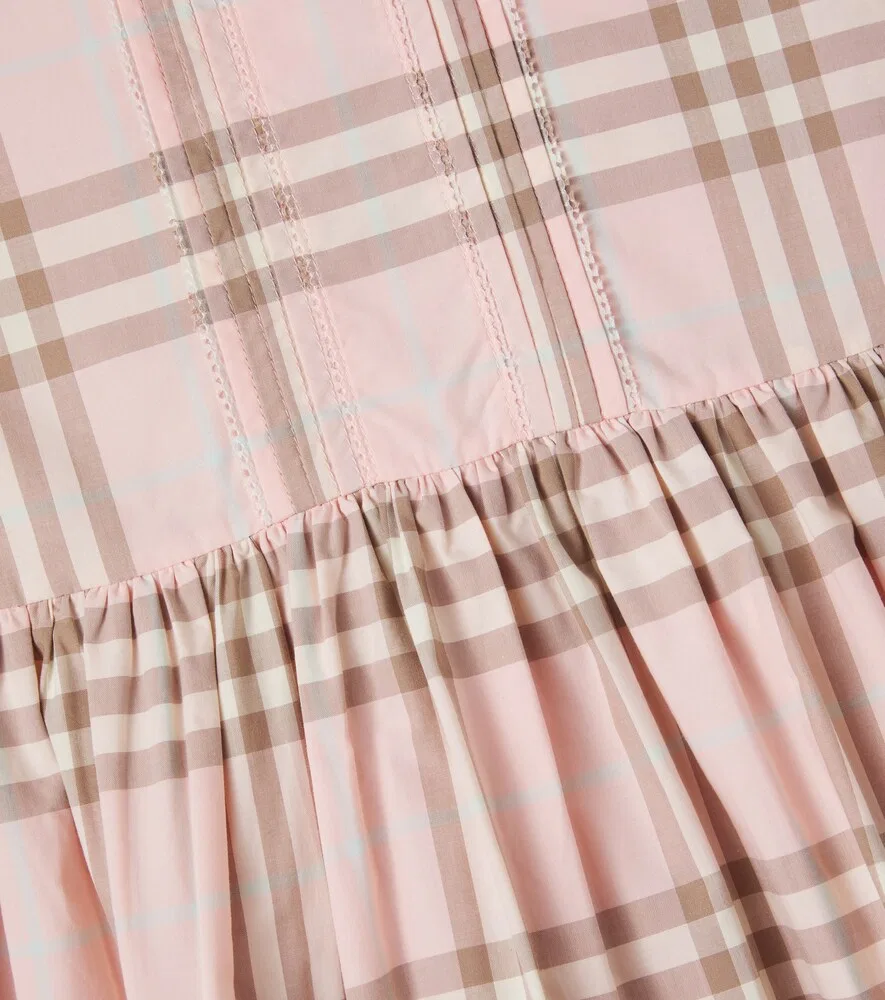 Хлопковое платье в клетку Burberry Burberry Kids, розовый — фото 3